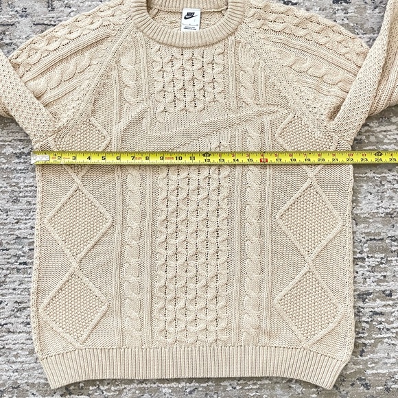 NIKE Wool Blend Cable Knit Chunky Sweater Mens S Cream / Light Beige - Picture 9 of 12